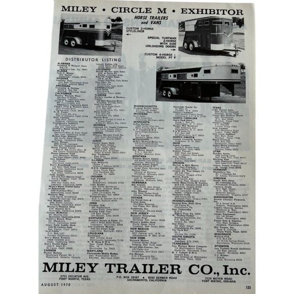 Miley Trailer Co Horse Trailers Vintage Print Ad 1970s Circle M Exhibitor - Picture 6 of 6